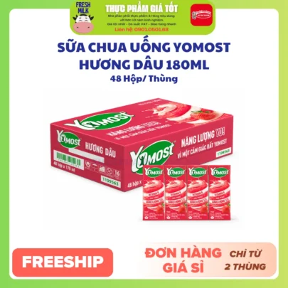 Sữa Chua Uống Yomost Hương Dâu 180ml x 48 Hộp