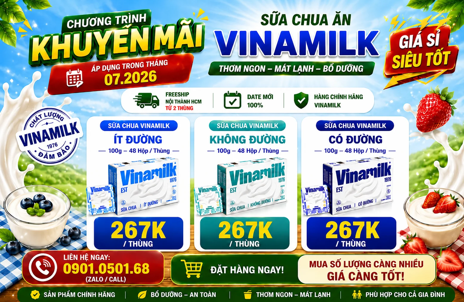 Sữa chua Vinamilk, Sữa chua Vinamilk 100g, Sữa chua có đường Vinamilk, Sữa chua ít đường Vinamilk, Sữa chua không đường Vinamilk, Khuyến mãi Vinamilk tháng 07, Vinamilk chính hãng, Sữa chua 48 hộp, Giá sỉ Vinamilk, Thực Phẩm Giá Tốt